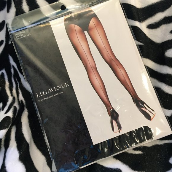*LEG AVENUE #9002 Blk Sheer Pantyhose w/black seam NOS NWT - Picture 2 of 5